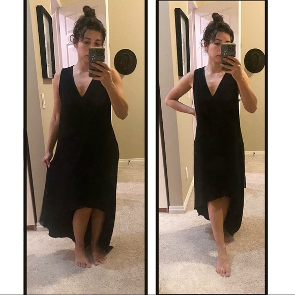 T.BABATON High Low Silk Dress, V Neck, Asymmetrical - Picture 2 of 8